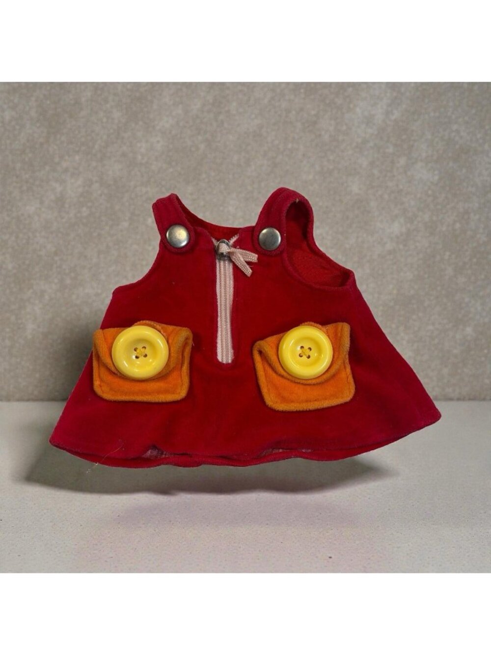 Vintage Doll Clothes Cabbage Patch Red Velvet Button Dress Top 1980s CPK Zip